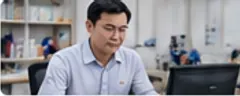 Minh họa chủ xưởng xem thông tin trên máy tính