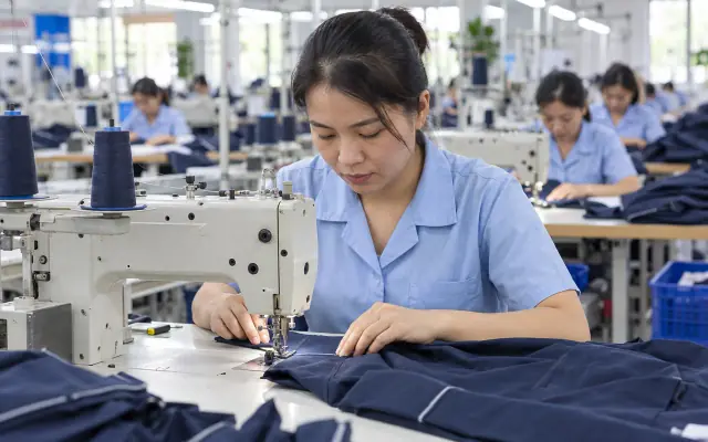 Công nhân may tại chuyền may