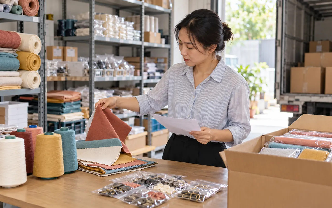 Ảnh minh họa nhân viên nhận và kiểm tra vải, chỉ, phụ liệu mua vào